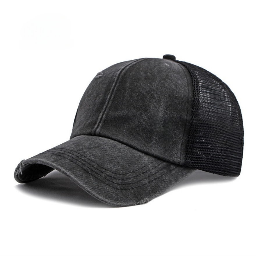 Vintage Distressed Patchwork Mesh Trucker Hat, Breathable Adjustable Curved Brim Baseball Cap for Men & Women