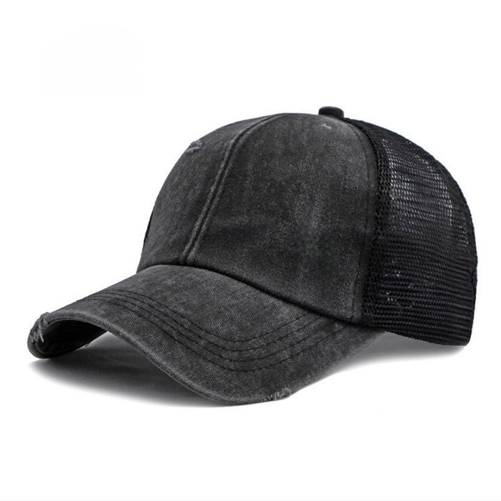 Vintage Distressed Patchwork Mesh Trucker Hat, Breathable Adjustable Curved Brim Baseball Cap for Men & Women