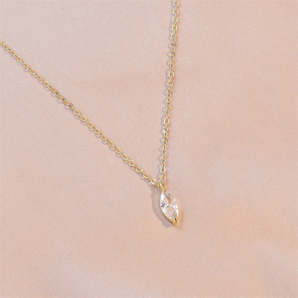 Marquise Single Diamond Thin Clavicle Chain, Gold & Silver Minimalist Teardrop Diamond Dainty Necklace