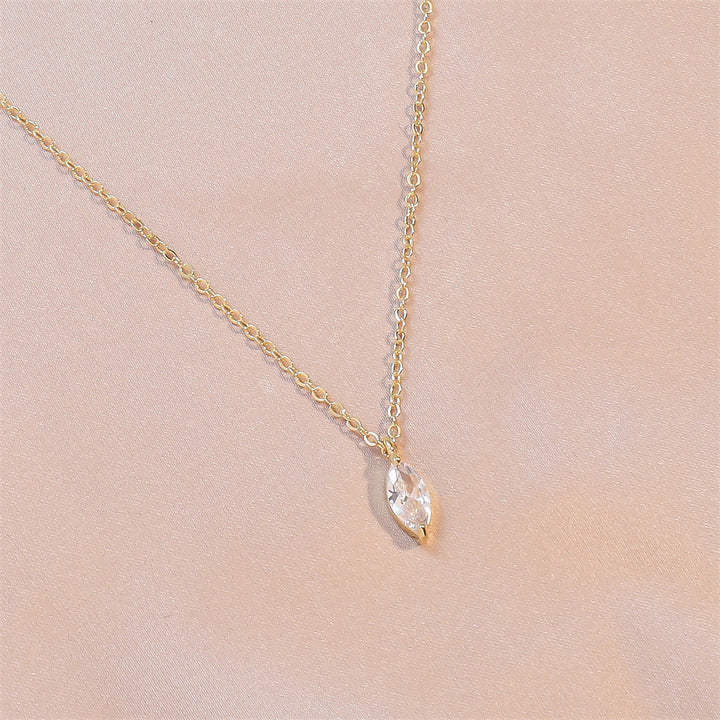 Marquise Single Diamond Thin Clavicle Chain, Gold & Silver Minimalist Teardrop Diamond Dainty Necklace