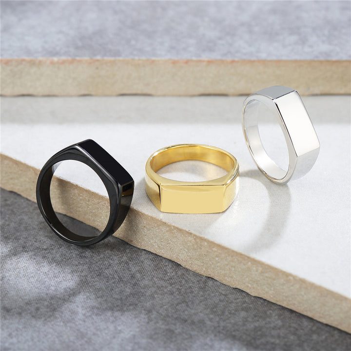 S925 Silver Rectangular Blank Signet Ring, Minimalist Geometric Wide Band Men Ring