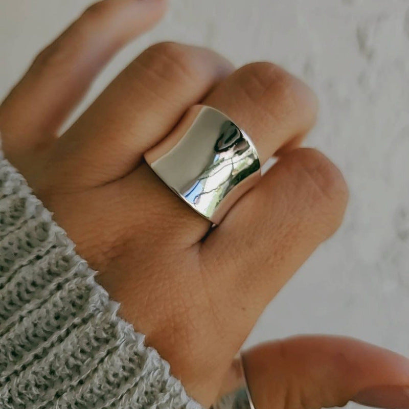 Minimalist Curved Polished Wide Band Ring, S925 Silver Gold & Silver Tone Luxury Unisex Ring