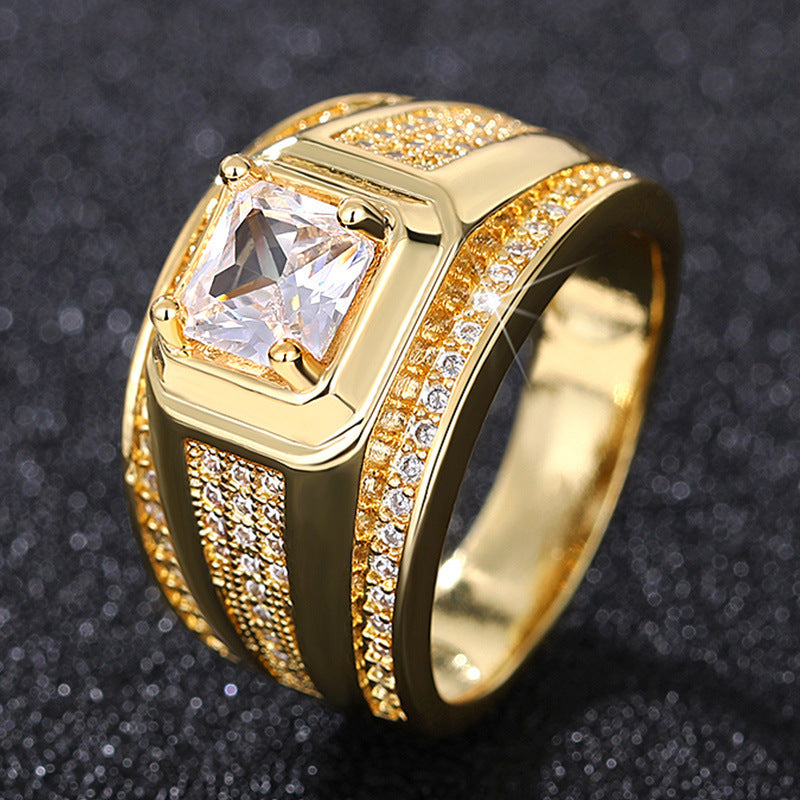 Princess Cut Diamond Wide Men's S925 Silver Ring, Multi-Row Paved Diamond Business Band for Men