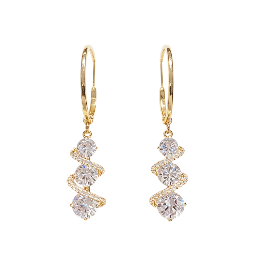S925 Silver Spiral Wave Diamond Long Drop Earrings, Delicate Luxury Dangling Earrings for Party