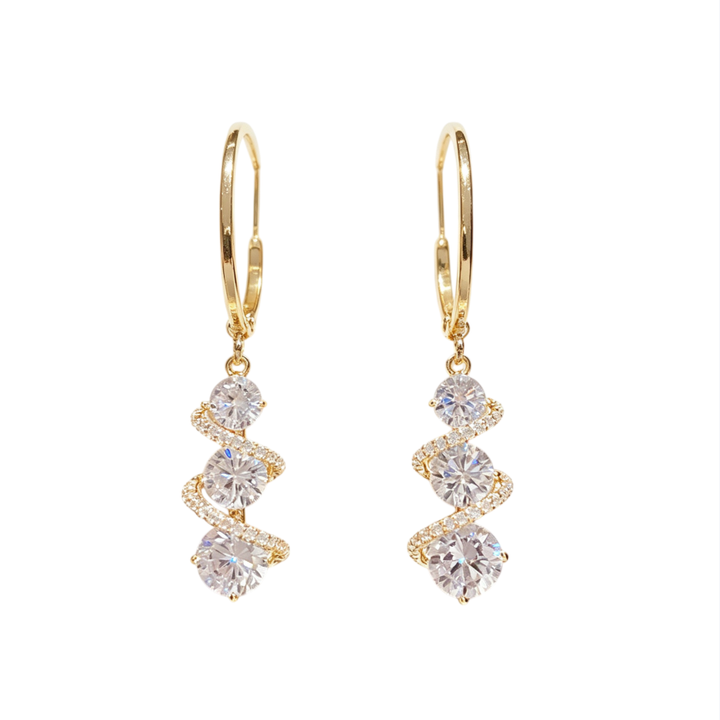 S925 Silver Spiral Wave Diamond Long Drop Earrings, Delicate Luxury Dangling Earrings for Party