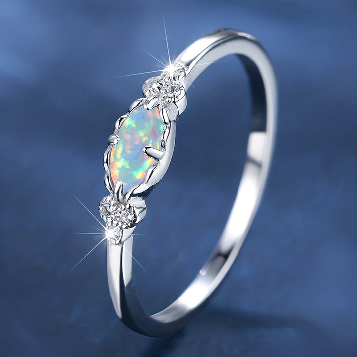 Marquise Opal & Diamond Accent Ring (Light Luxury Niche Iridescent Band)