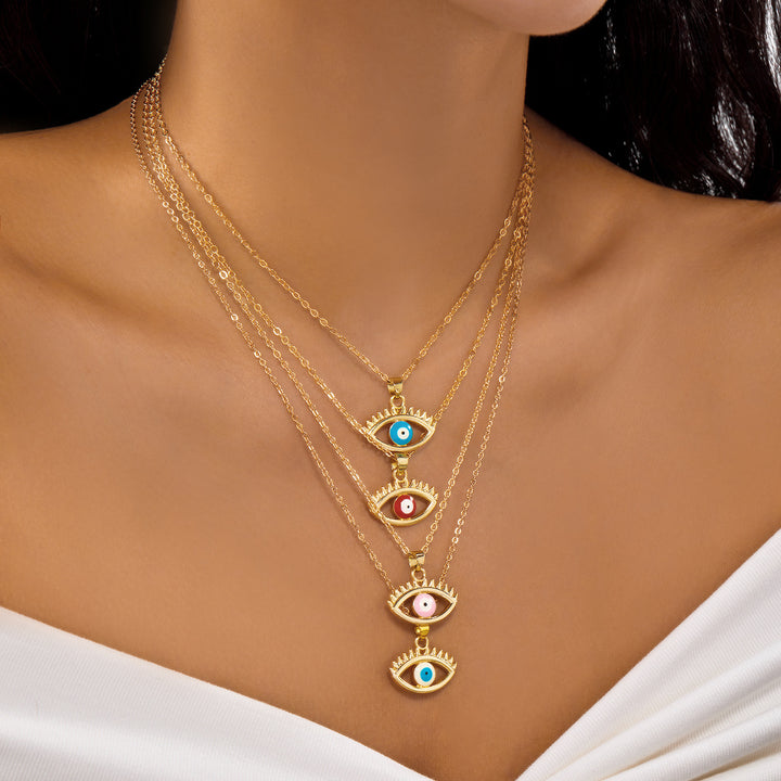 Retro Exotic Evil Eye Enamel Pendant Necklace