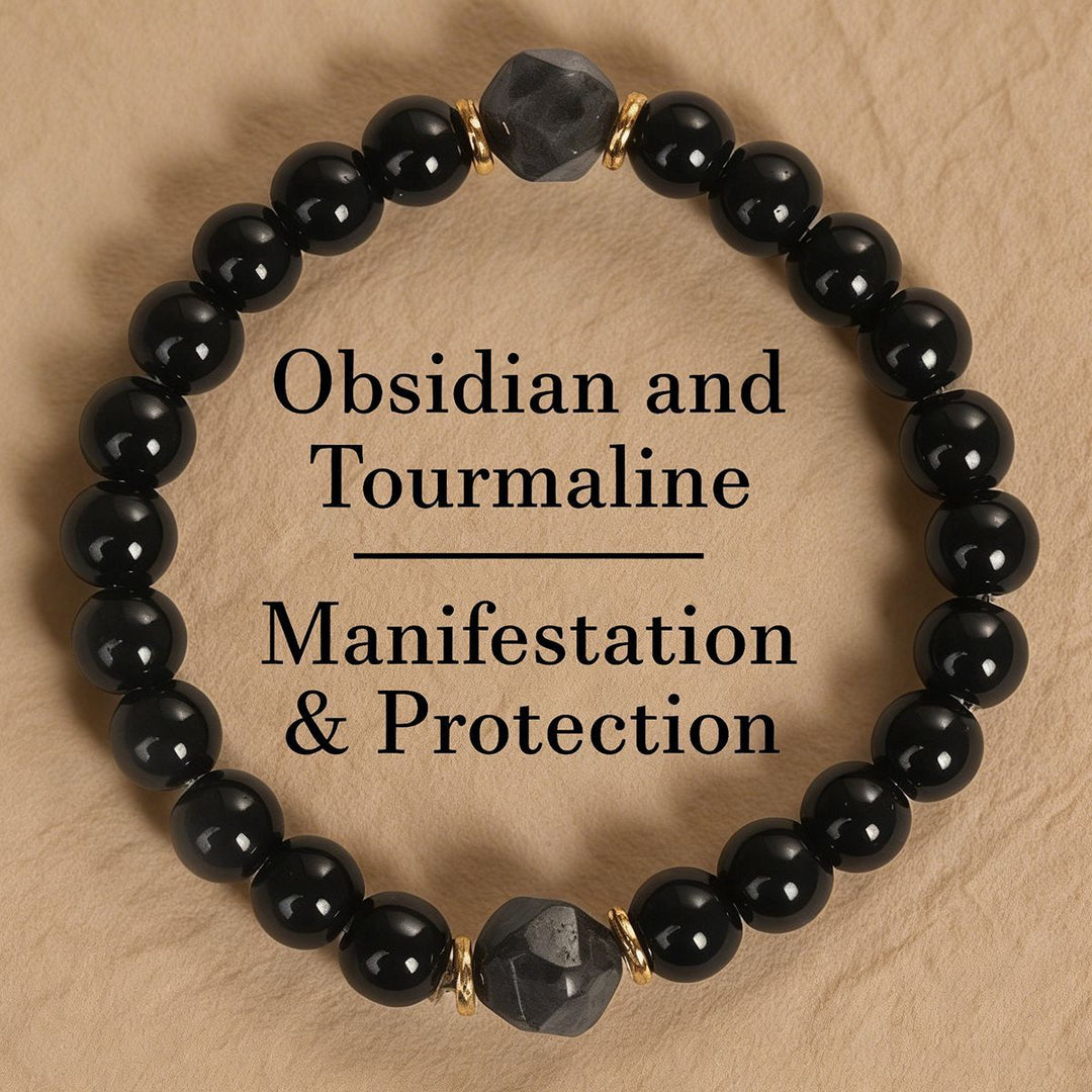 Black Onyx & Raw Stone Cut Beaded Bracelet (Light Luxury Niche Dark Style Bracelet)