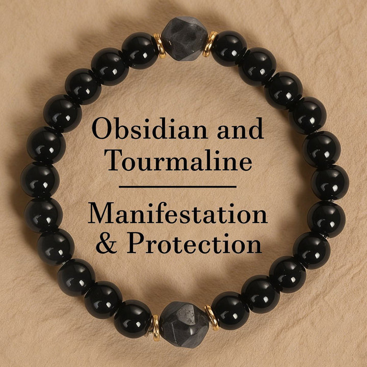 Black Onyx & Raw Stone Cut Beaded Bracelet (Light Luxury Niche Dark Style Bracelet)