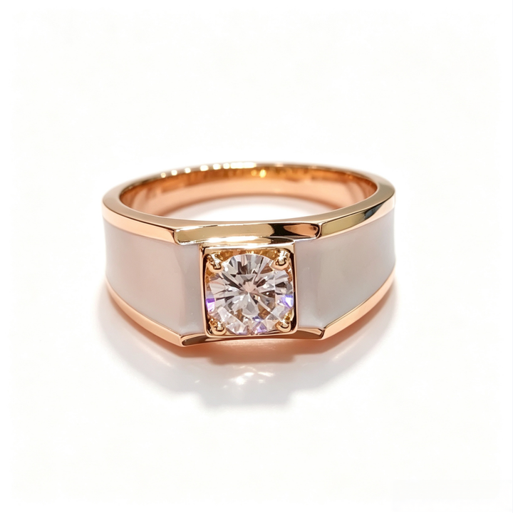 Wide‑Band Mother‑of‑Pearl Diamond‑Set Men’s Ring