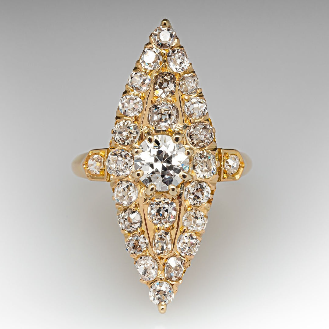 Gold Marquise‑Shaped Full‑Pave Diamond Ring
