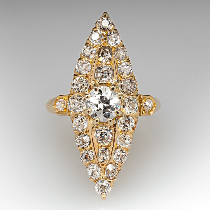 Gold Marquise‑Shaped Full‑Pave Diamond Ring