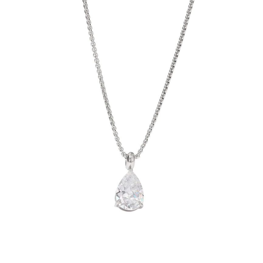 Luxury Teardrop Solitaire Necklace (Versatile Silver Tone Clavicle Chain)