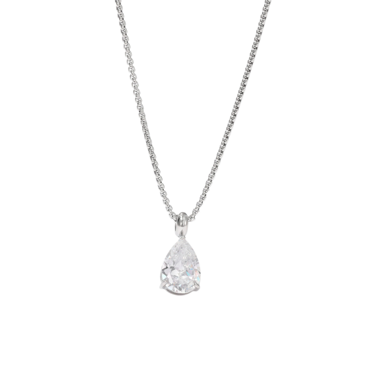 Luxury Teardrop Solitaire Necklace (Versatile Silver Tone Clavicle Chain)