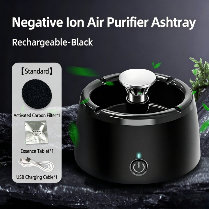 Negative Ion Rechargeable Purifying Ashtray, Activated Carbon Smoke & Odor Remover Multi-Function Desktop Smoking Tray, 2 Color Options