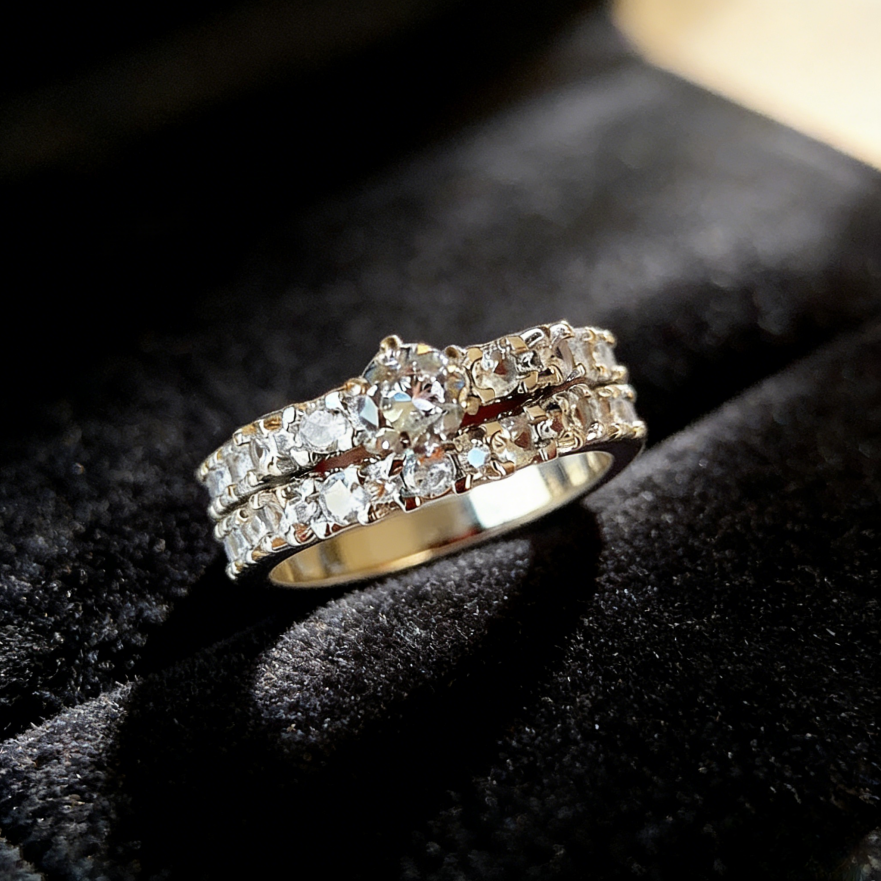 Double Layer Pavé Stackable Ring (Luxury Classic Wedding Band Style Ring)