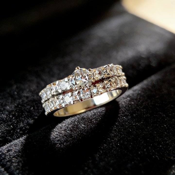 Double Layer Pavé Stackable Ring (Luxury Classic Wedding Band Style Ring)