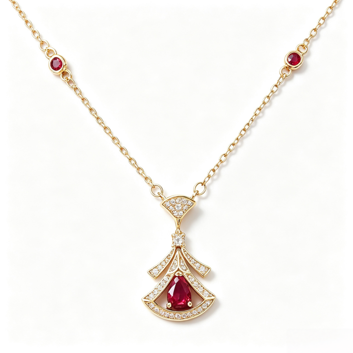 Fan‑Shaped Teardrop Pendant Necklace, Multi‑Color & Multi‑Plating Options