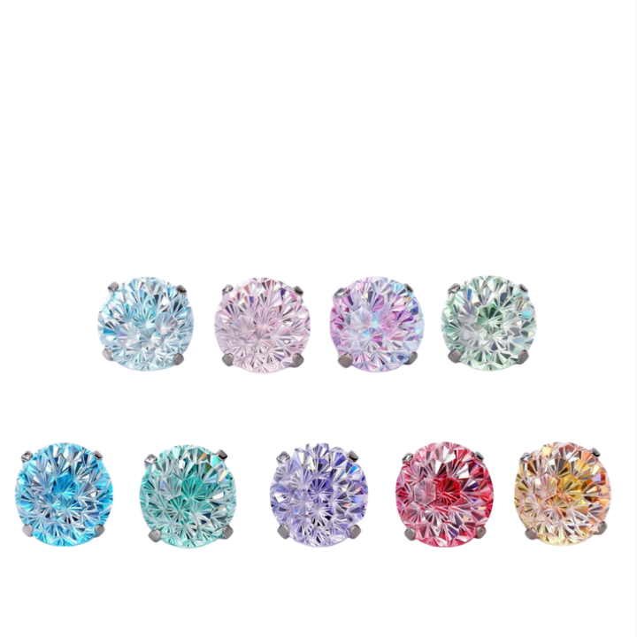 Iridescent Firework Cut Colored Diamond Stud Earrings (Light Luxury Niche Personalized Earrings)