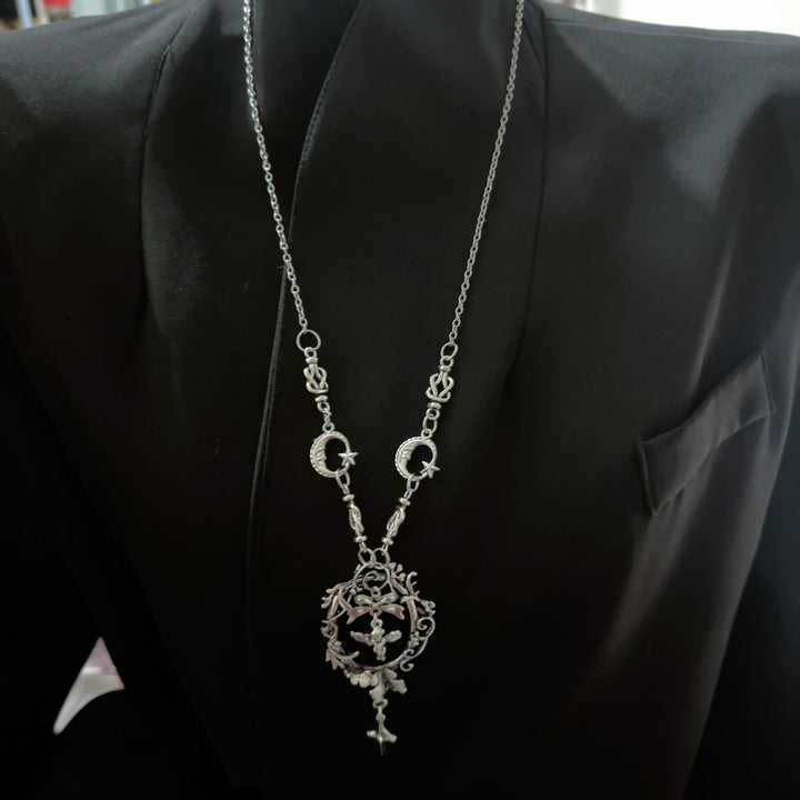 Vintage Antique Silver Long Pendant Necklace, 3 Styles Available, Gothic Necklace