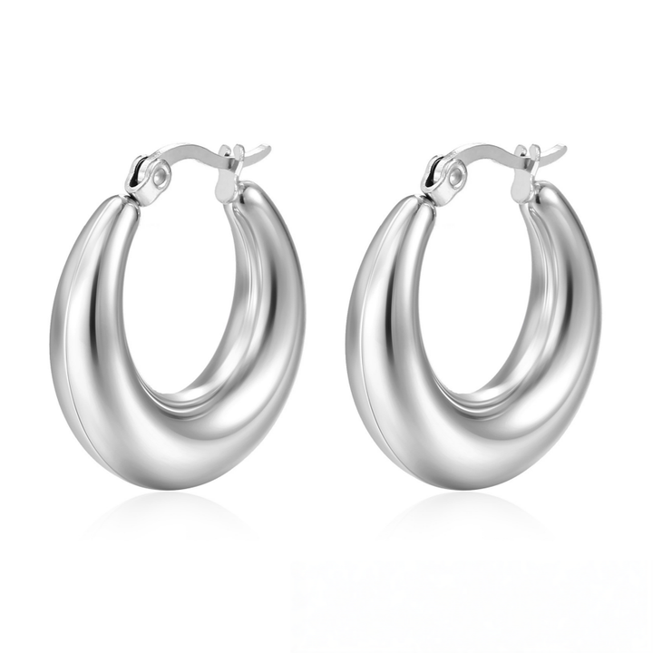 Metal C-Shaped Thick Hoop Earrings (2 Colors Minimalist Luxury Statement Hoops)