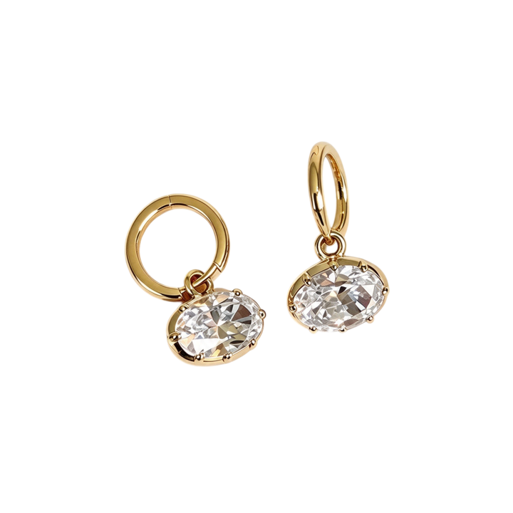 Oval Large Diamond Drop Huggie Earrings