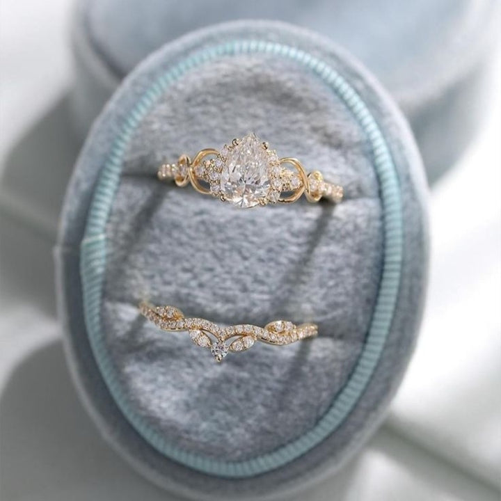 Crown Pear-Shaped Main Diamond S925 Silver Ring, Gold Double Layer Hollow Diamond Inlaid Band, Luxury Engagement Promise Ring