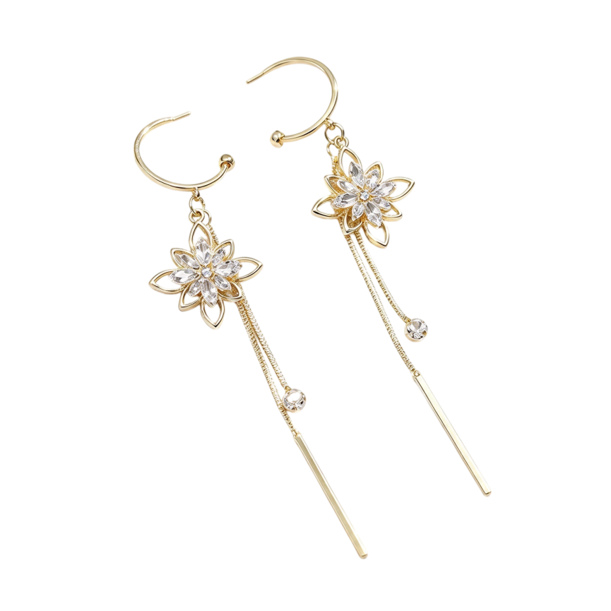 Flower Tassel Long Drop Earrings