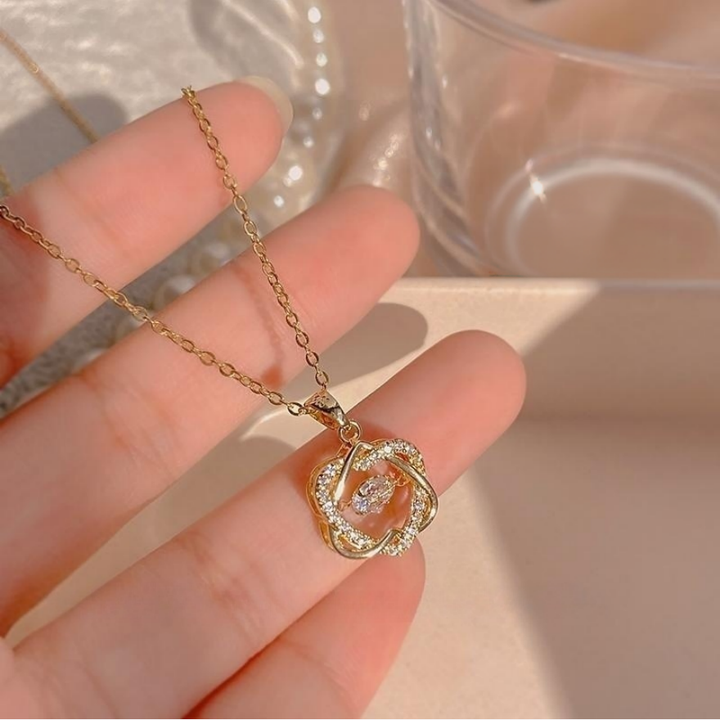 Rotatable Four-Leaf Clover Diamond Necklace, Gold & Silver 2 Colors, Dainty Choker