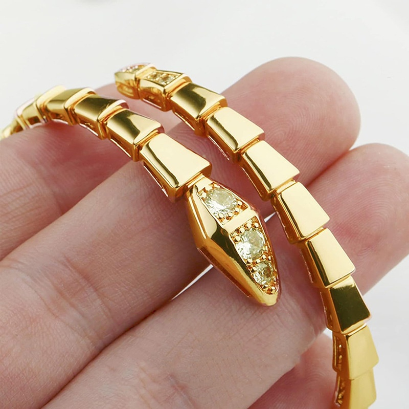 Segmented Snake Diamond Open Bangle, Gold Silver Rose Gold Paved Rhinestone Serpent Cuff Bracelet