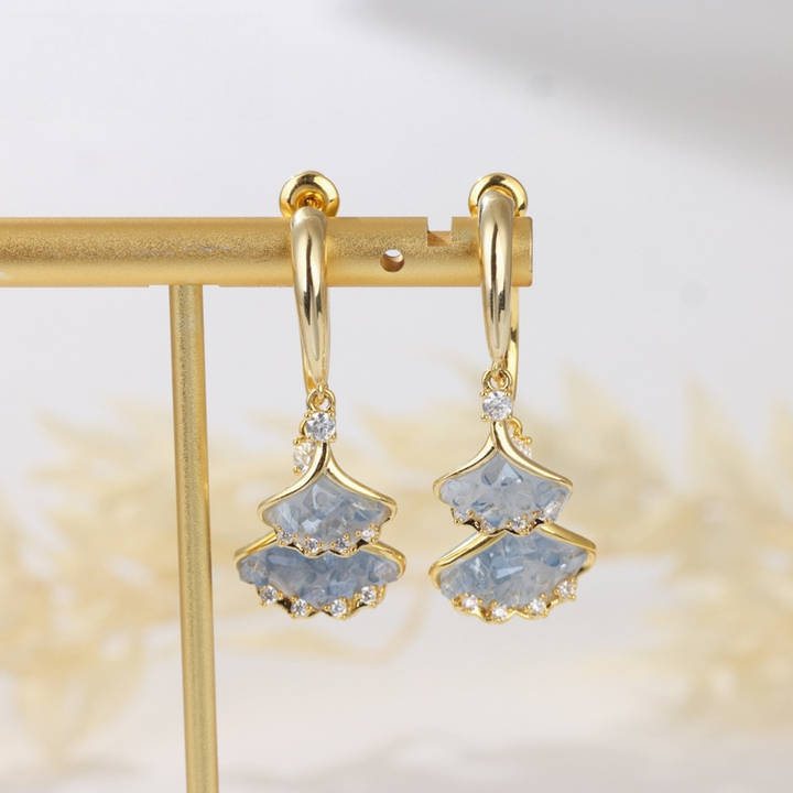 Double Layer Ice Blue Ginkgo Leaf Huggie Earrings (Light Luxury Fresh Gentle Earrings)