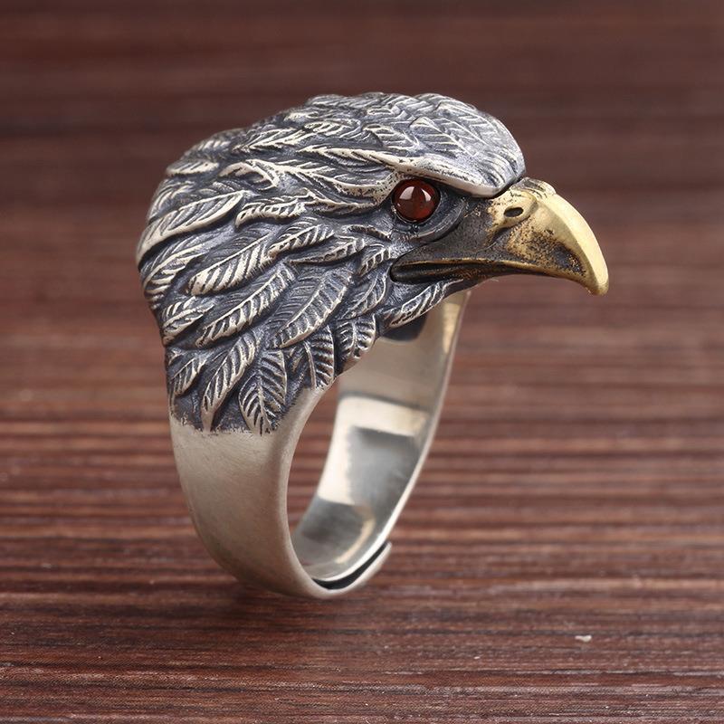 Vintage Oxidized Eagle Head Open Ring (Statement Unisex Band)