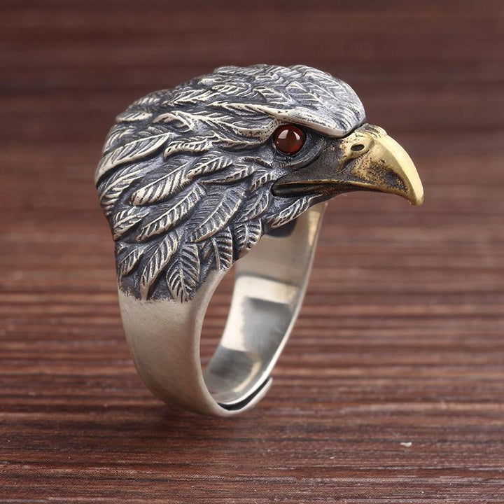 Vintage Oxidized Eagle Head Open Ring (Statement Unisex Band)