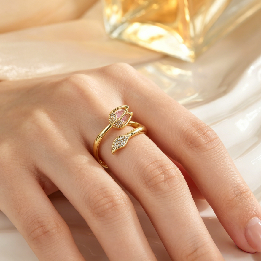 Tulip Gemstone Open Ring (Multi-Color Luxury Women's Band)