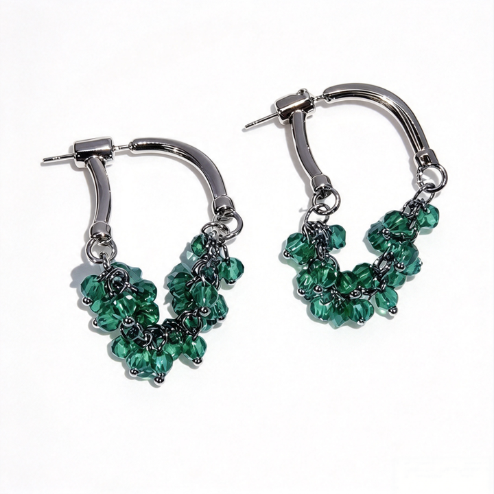 Multi-color Crystal Beaded Tassel Hoop Earrings