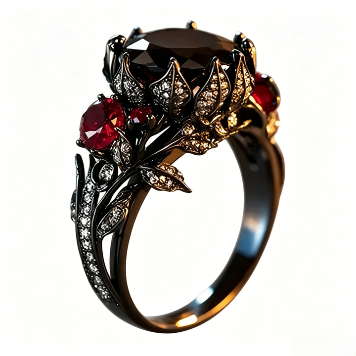 Dark Gothic Vine Garnet Statement Ring (Vintage Luxury Women's Band)