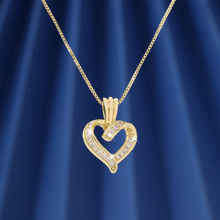 Twisted Heart Cubic Diamond Pendant Necklace, 14K Gold Plated Hollow Love Dainty Box Chain, Romantic Statement Necklace for Women