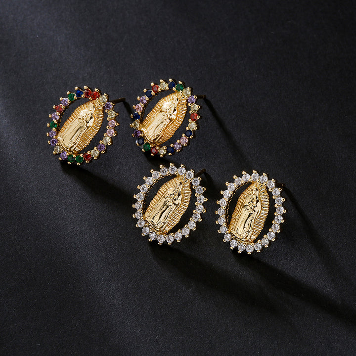 Our Lady Gemstone Stud Set (Light Luxury Niche Religious Earrings)