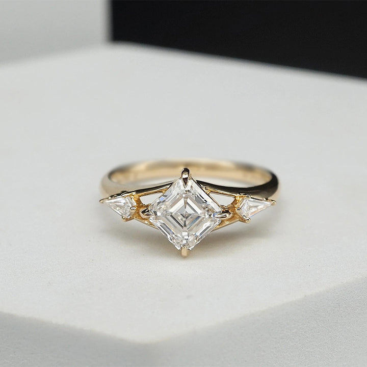 Square‑Cut Center Diamond With Trillion Accents S925 Sterling Silver Engagement Ring, Two‑Tone Available