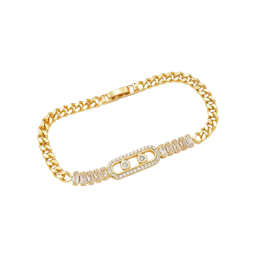 Luxury Sliding Paved Diamond Cuban Bracelet, Rectangular Inlaid Diamond Spliced Bracelet for Women