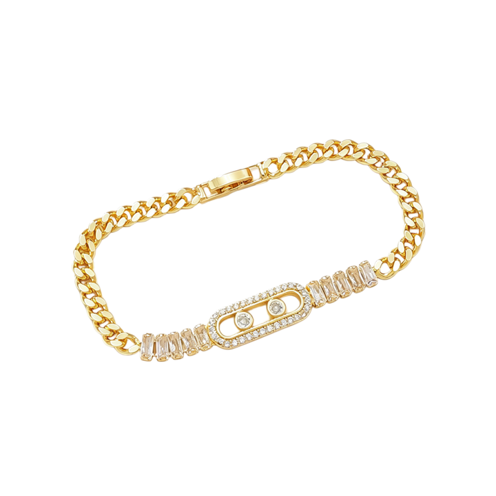 Luxury Sliding Paved Diamond Cuban Bracelet, Rectangular Inlaid Diamond Spliced Bracelet for Women