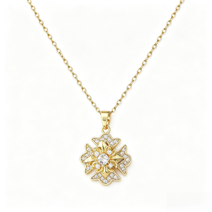 Vintage Ornate Cross Pave‑Set Diamond Gold Pendant Necklace