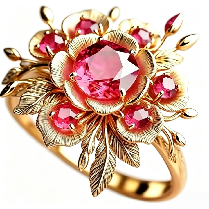 Multi‑Tone 3D Floral Pink Diamond Ring