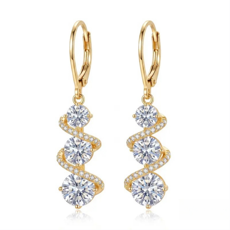 Spiral Three Stone Drop Leverback Earrings
