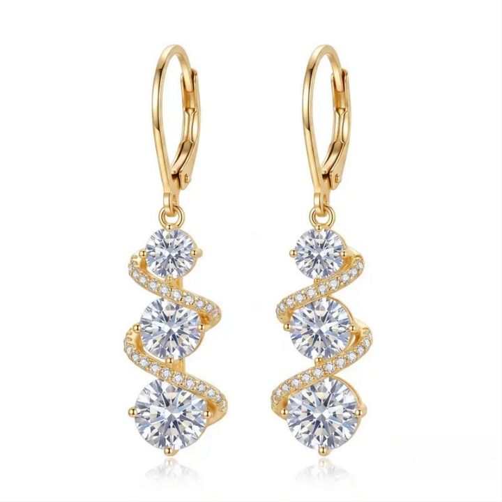 Spiral Three Stone Drop Leverback Earrings