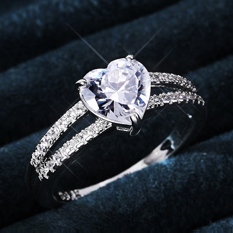 Heart-Shaped Center Stone Double Pavé Ring (Luxury Romantic Wedding Band Style Ring)