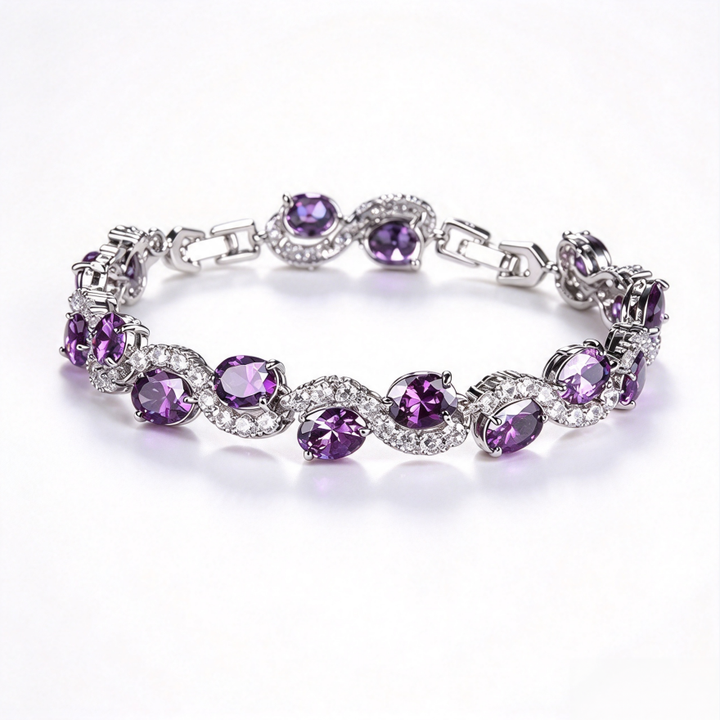 Oval Purple Diamond Interwoven Silver Bracelet