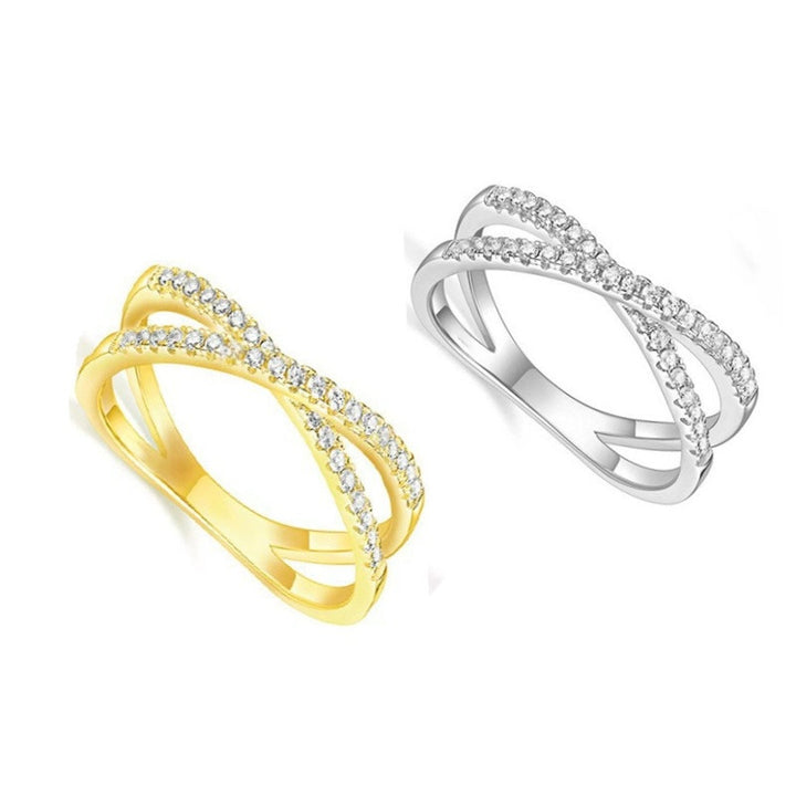 Cross Pavé Line Ring (2 Colors Delicate Everyday Band)