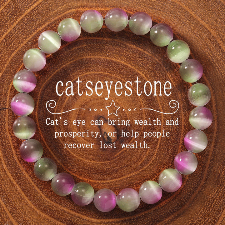 Dual‑Color Cat's Eye Stone Round Bead Bracelet, Purple‑Green Gradient Single Loop Bracelet, Niche Crystal Style Women Jewelry