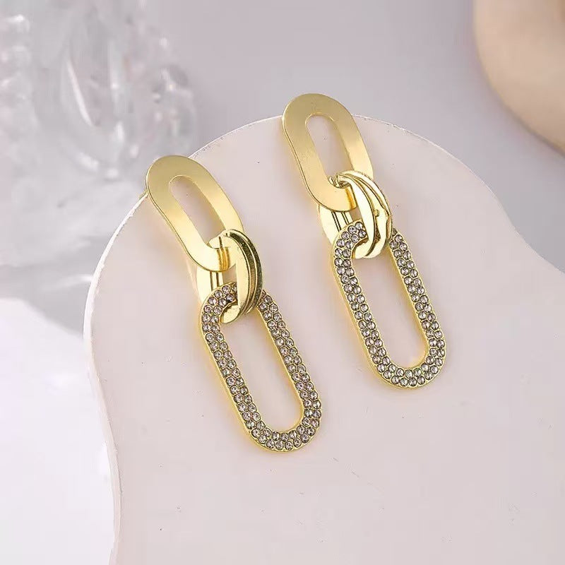 Geometric Interlocking Pavé Drop Earrings (Light Luxury Niche Edgy Earrings)